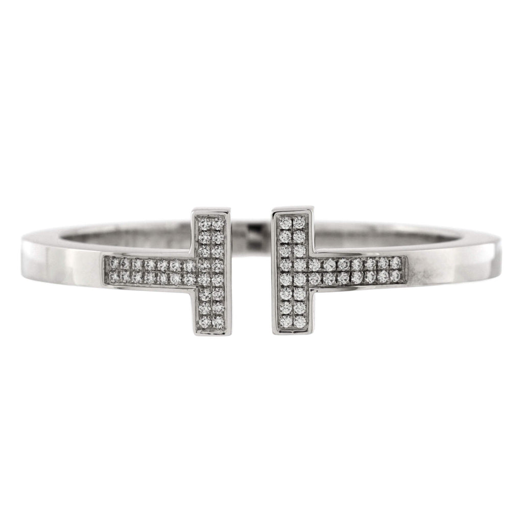 T Square Bracelet 18K White Gold with Pave Diamonds