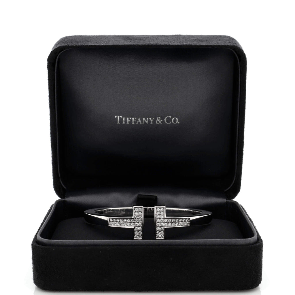 T Square Bracelet 18K White Gold with Pave Diamonds