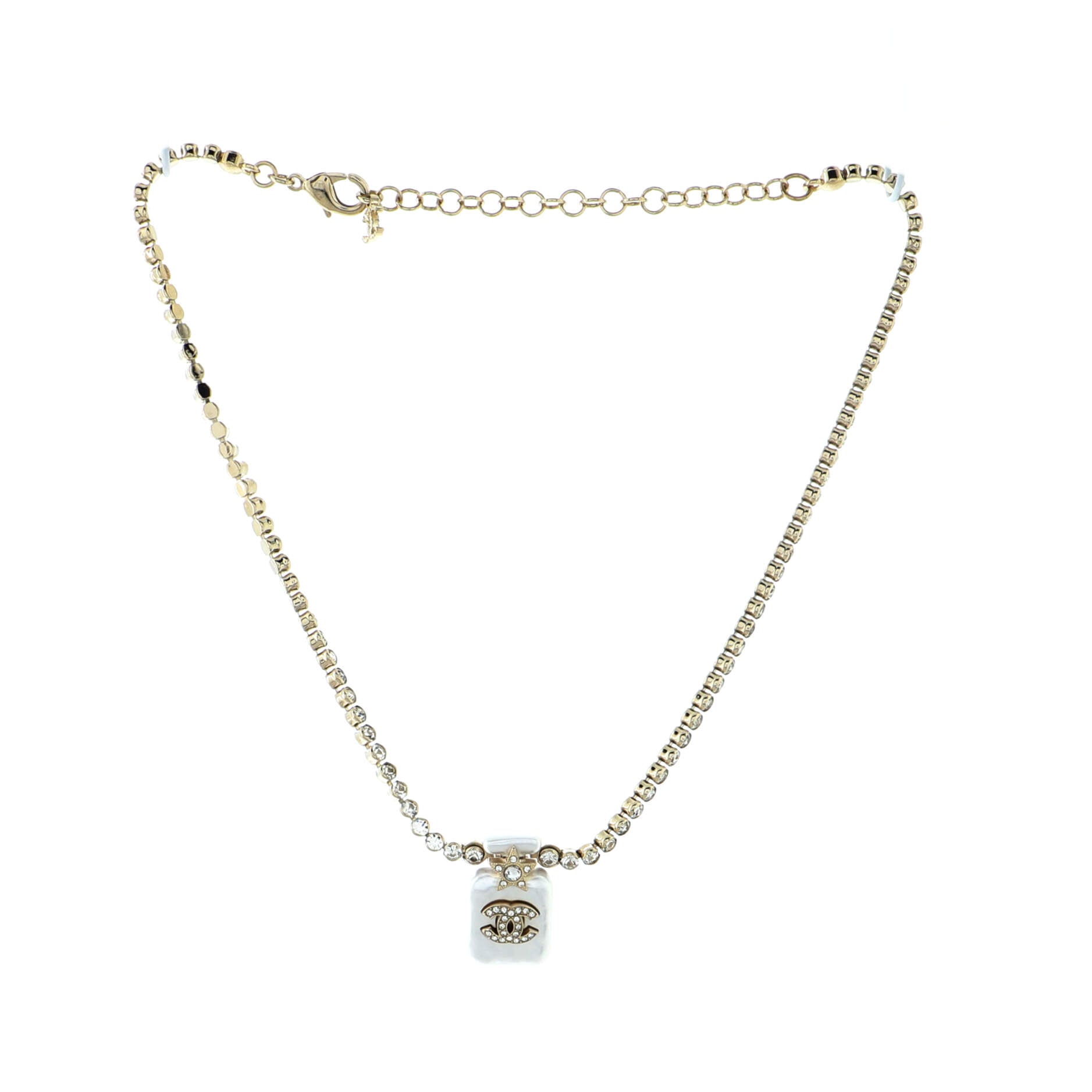 CC Star Perfume Bottle Pendant Necklace Metal with Resin and Crystals