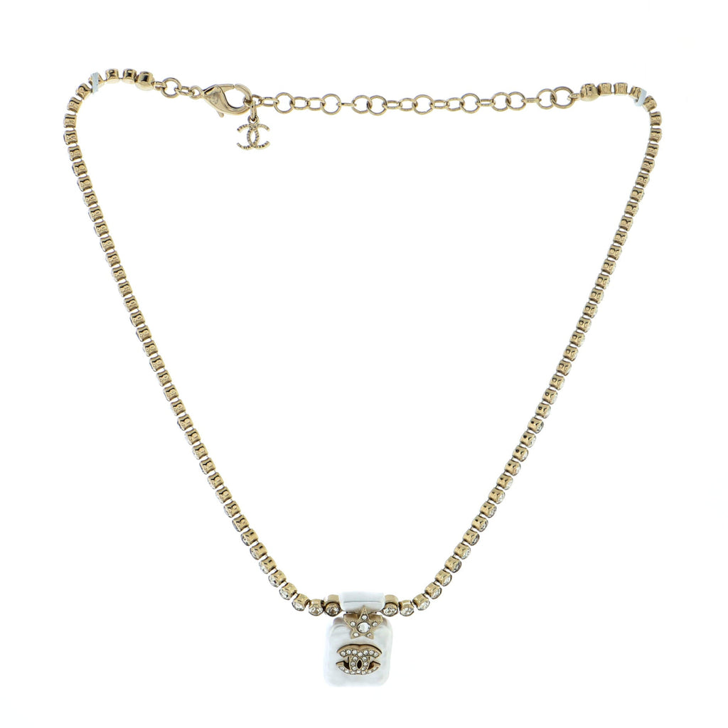 CC Star Perfume Bottle Pendant Necklace Metal with Resin and Crystals