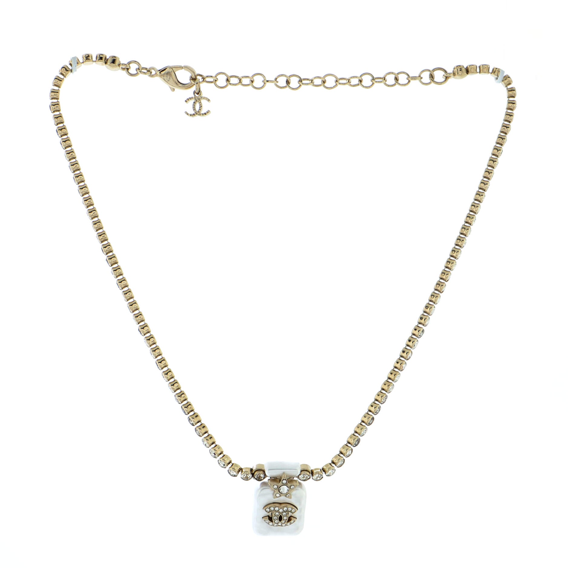 CC Star Perfume Bottle Pendant Necklace Metal with Resin and Crystals