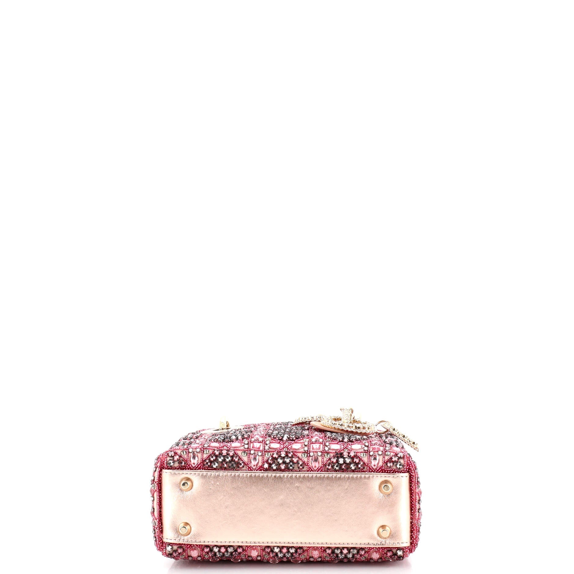 Lady Dior Chain Bag Cannage Beaded Satin with Metallic Leather Mini
