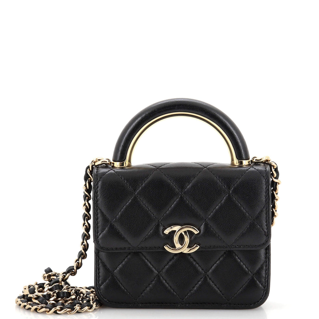 Charming Handle Flap Clutch with Chain Quilted Lambskin Mini