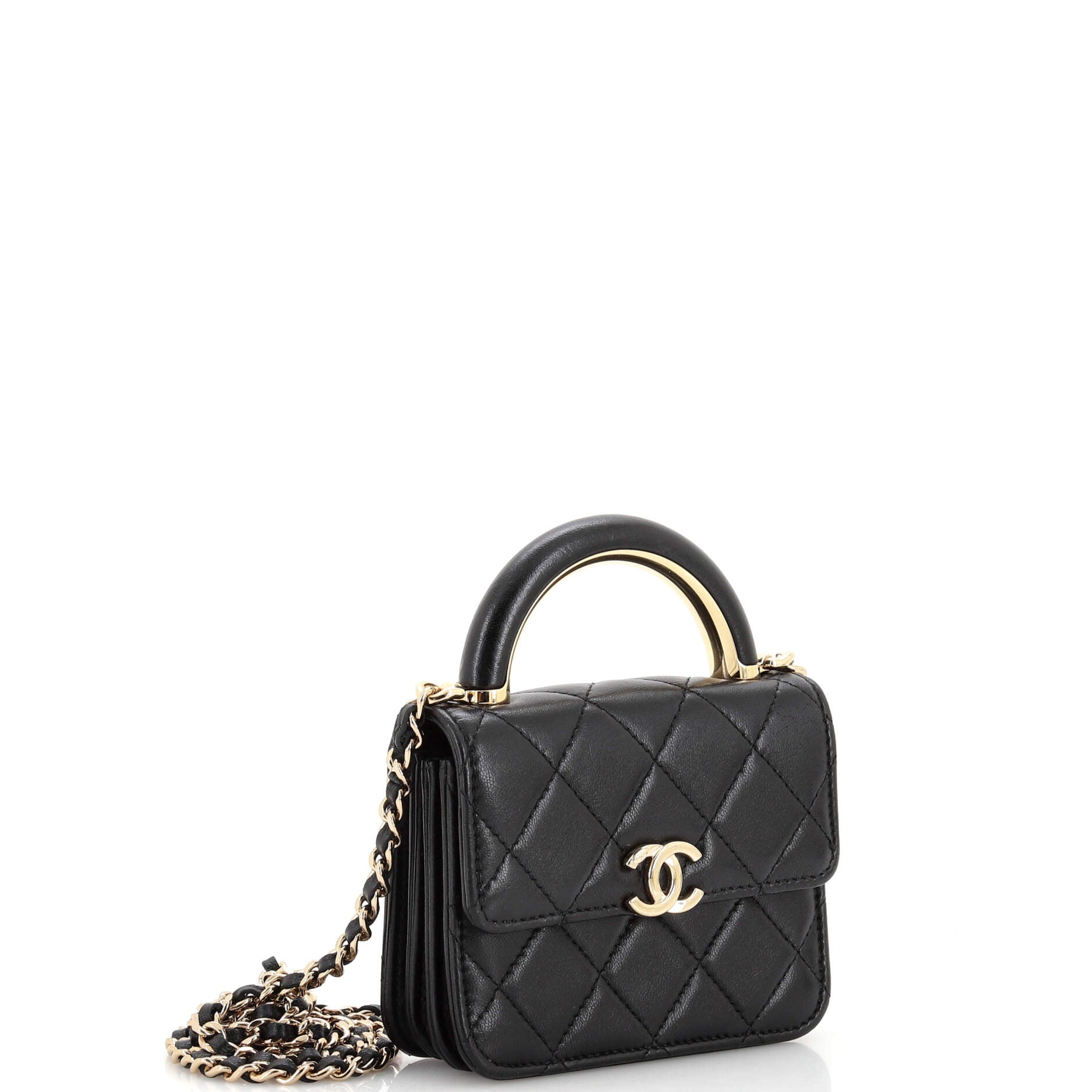 Charming Handle Flap Clutch with Chain Quilted Lambskin Mini