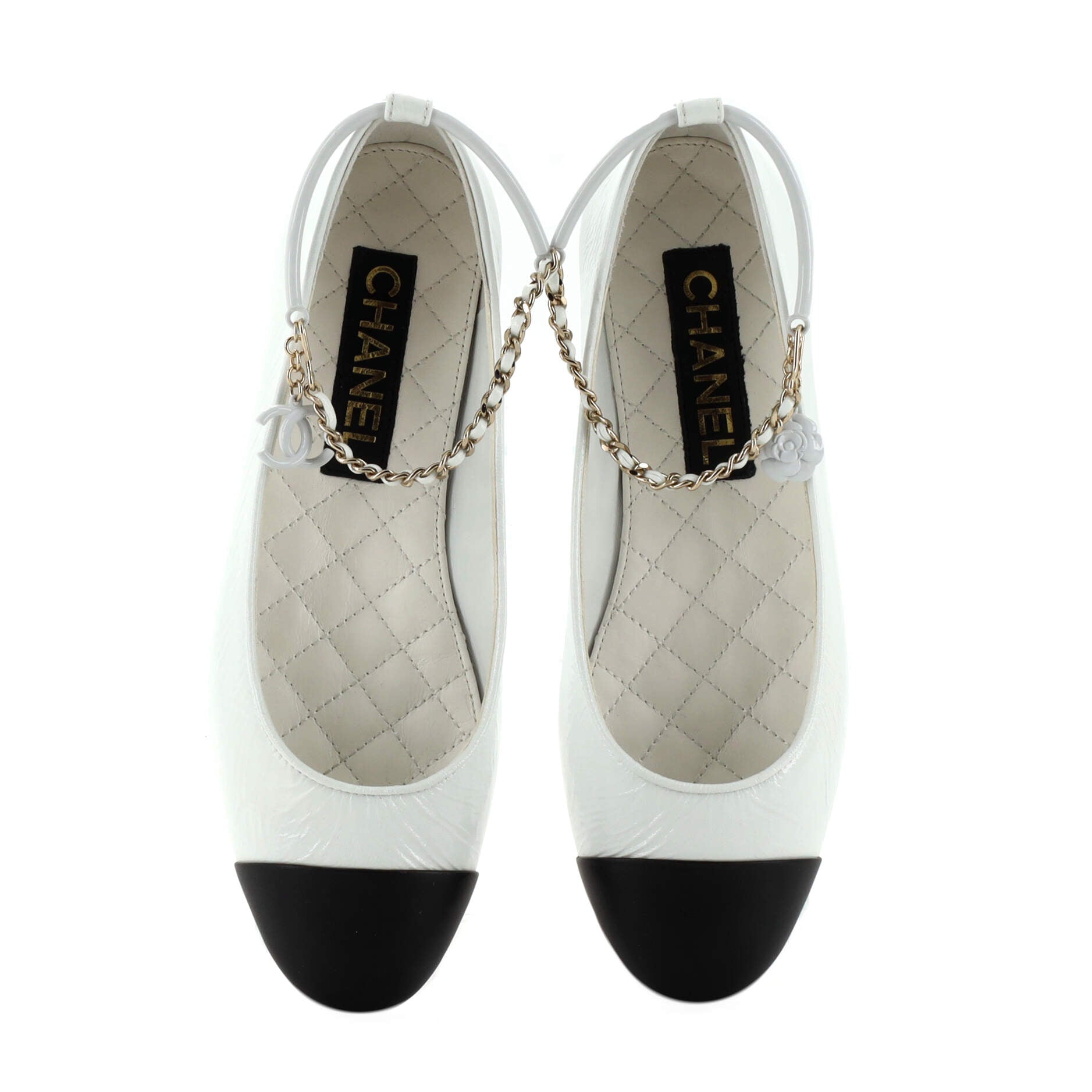 Women's Cap Toe Ankle Chain Ballerina Flats Leather