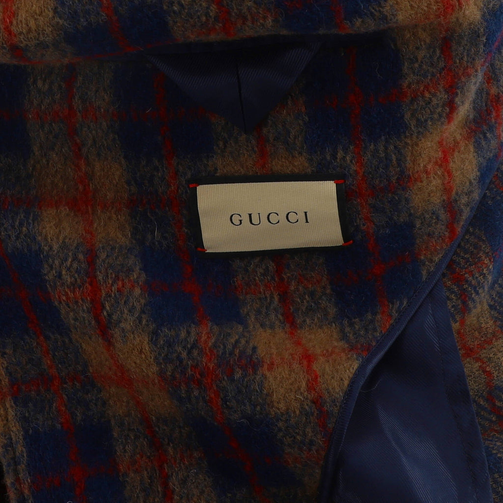 Men's GG Checked Button Up Blazer Wool Blend