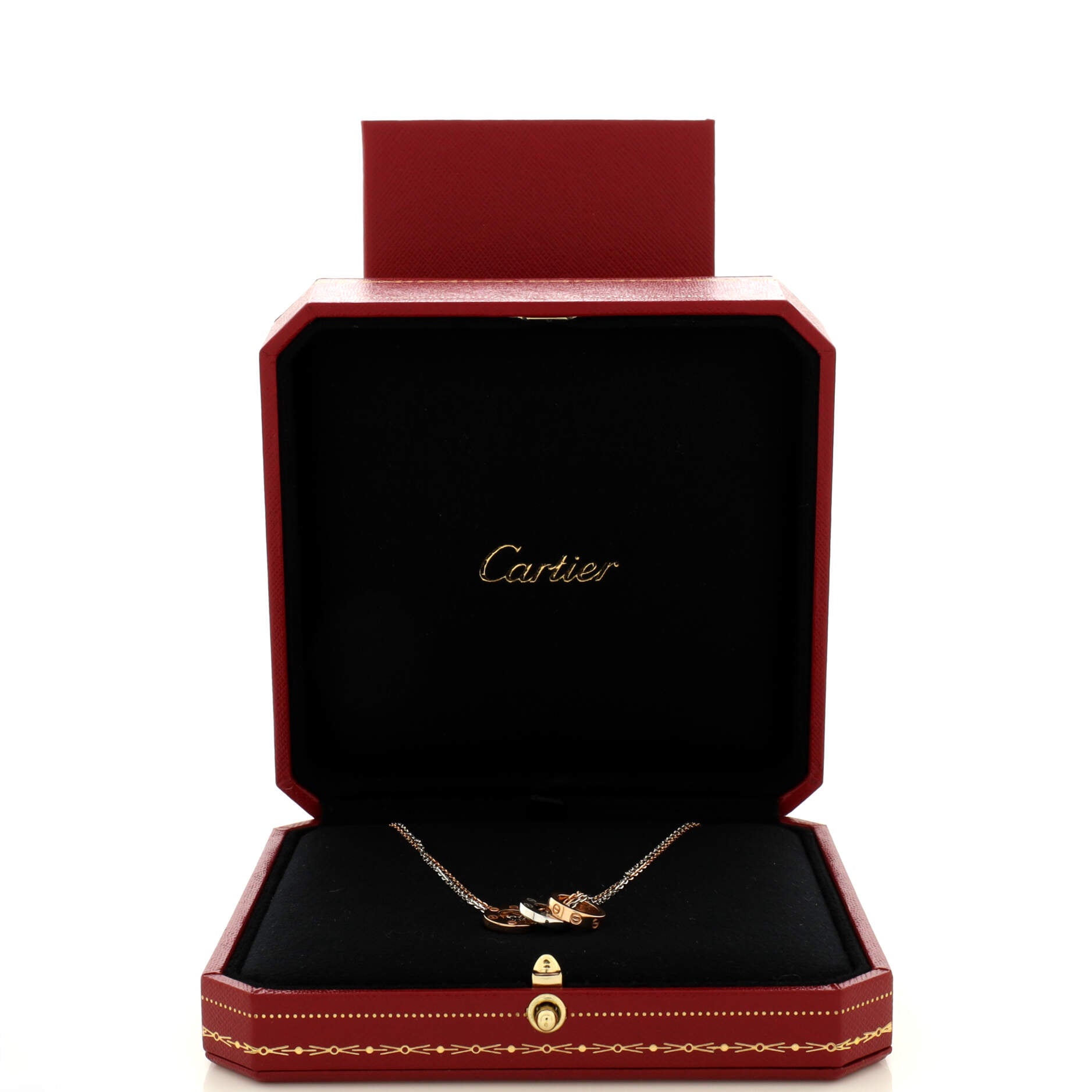 Love 3 Ring Pendant Necklace 18K Rose Gold and 18K White Gold with 6 Diamonds