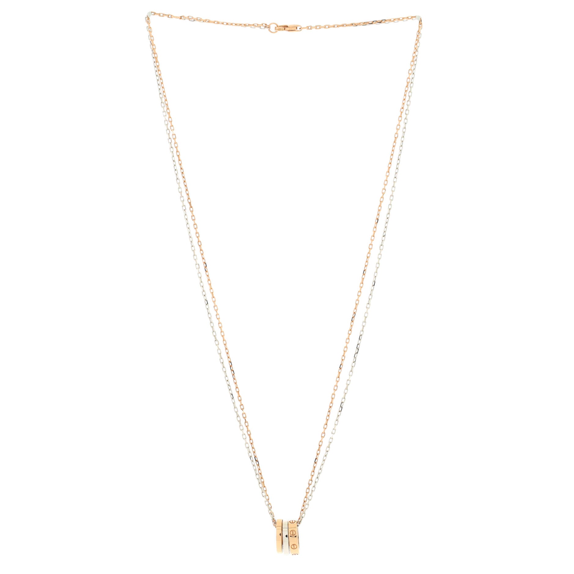 Love 3 Ring Pendant Necklace 18K Rose Gold and 18K White Gold with 6 Diamonds