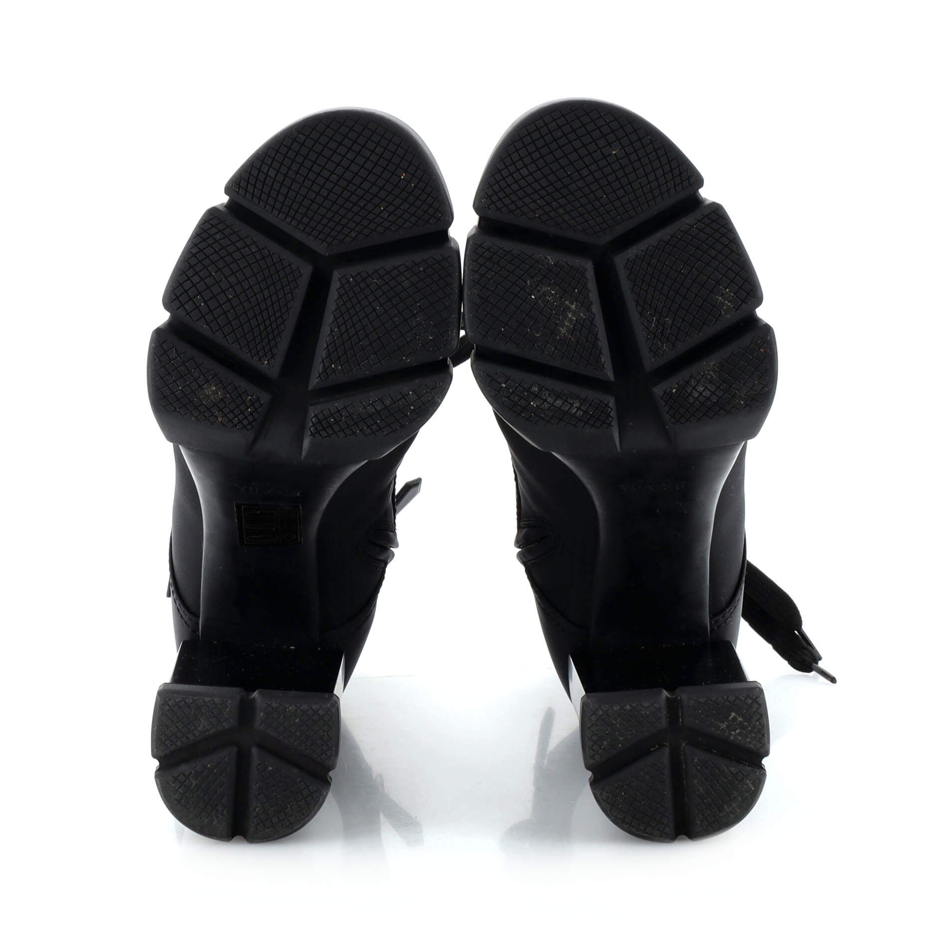 Women's Triangle Logo Heeled Ankle Boots Nylon and Leather