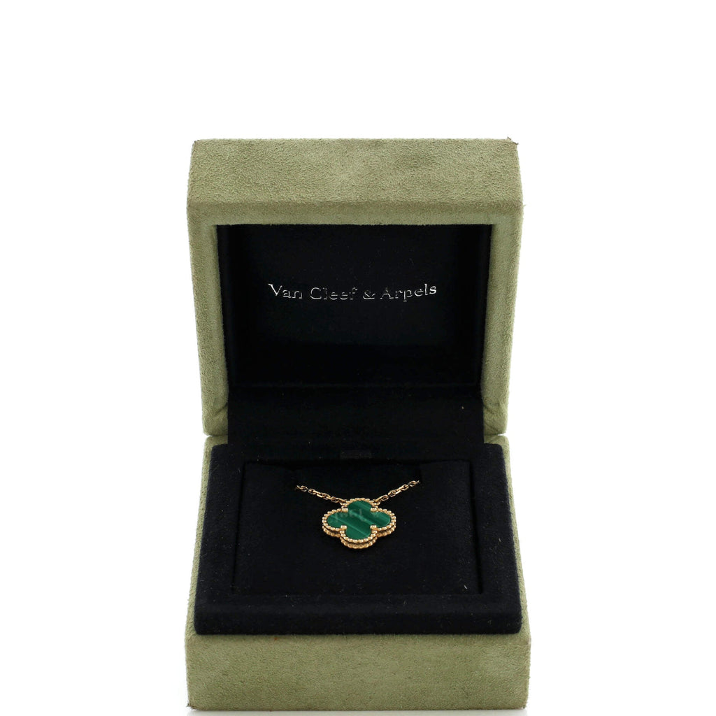 Vintage Alhambra Pendant Necklace 18K Yellow Gold and Malachite