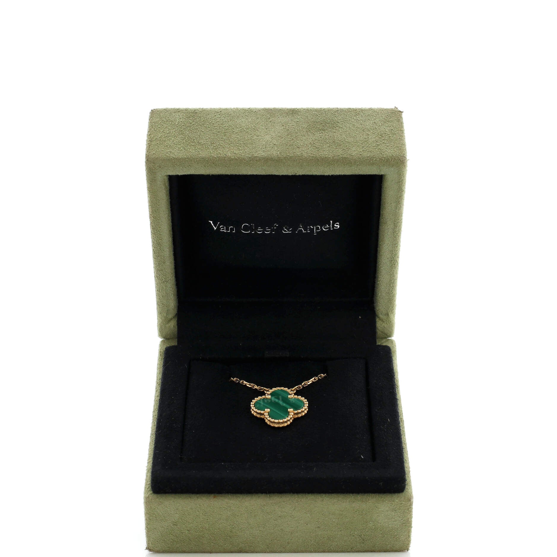 Vintage Alhambra Pendant Necklace 18K Yellow Gold and Malachite
