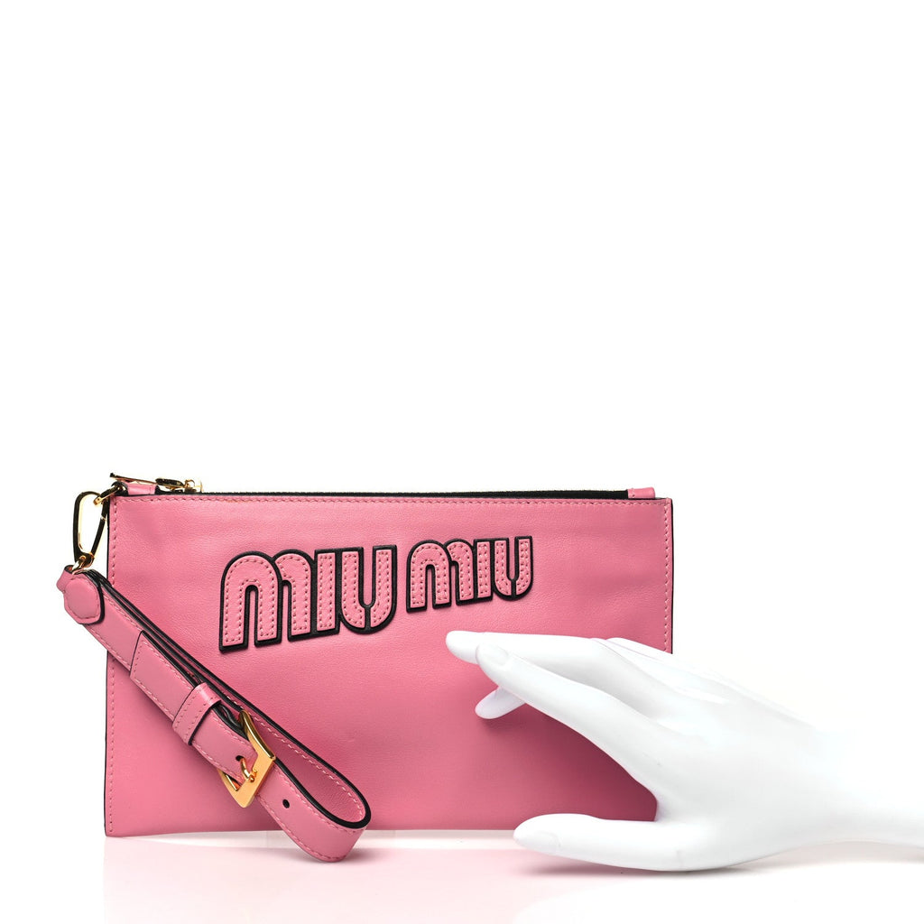 Lambskin Logo Wristlet Pouch Pink