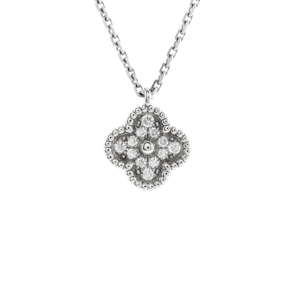 Sweet Alhambra Pendant Necklace 18K White Gold with Diamonds