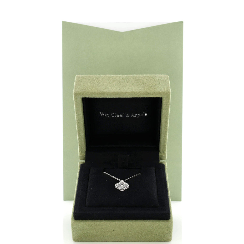 Sweet Alhambra Pendant Necklace 18K White Gold with Diamonds