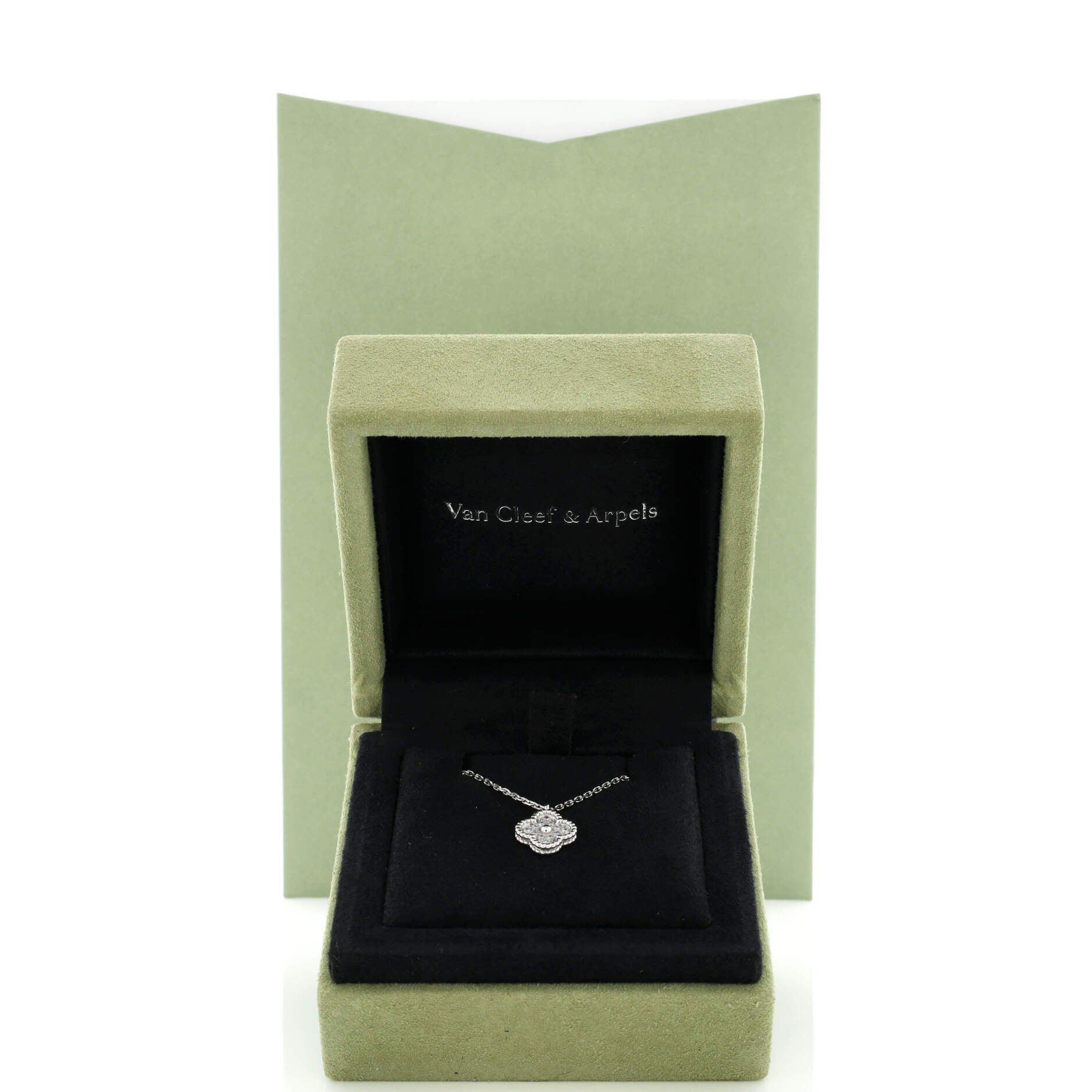 Sweet Alhambra Pendant Necklace 18K White Gold with Diamonds