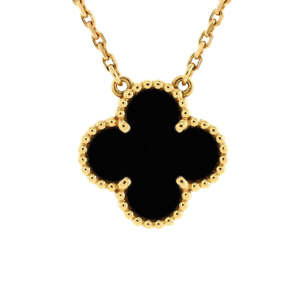 Vintage Alhambra Pendant Necklace 18K Yellow Gold and Onyx