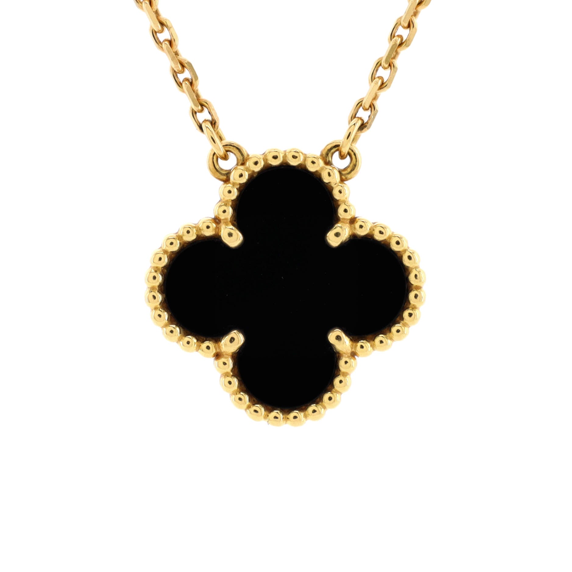 Vintage Alhambra Pendant Necklace 18K Yellow Gold and Onyx