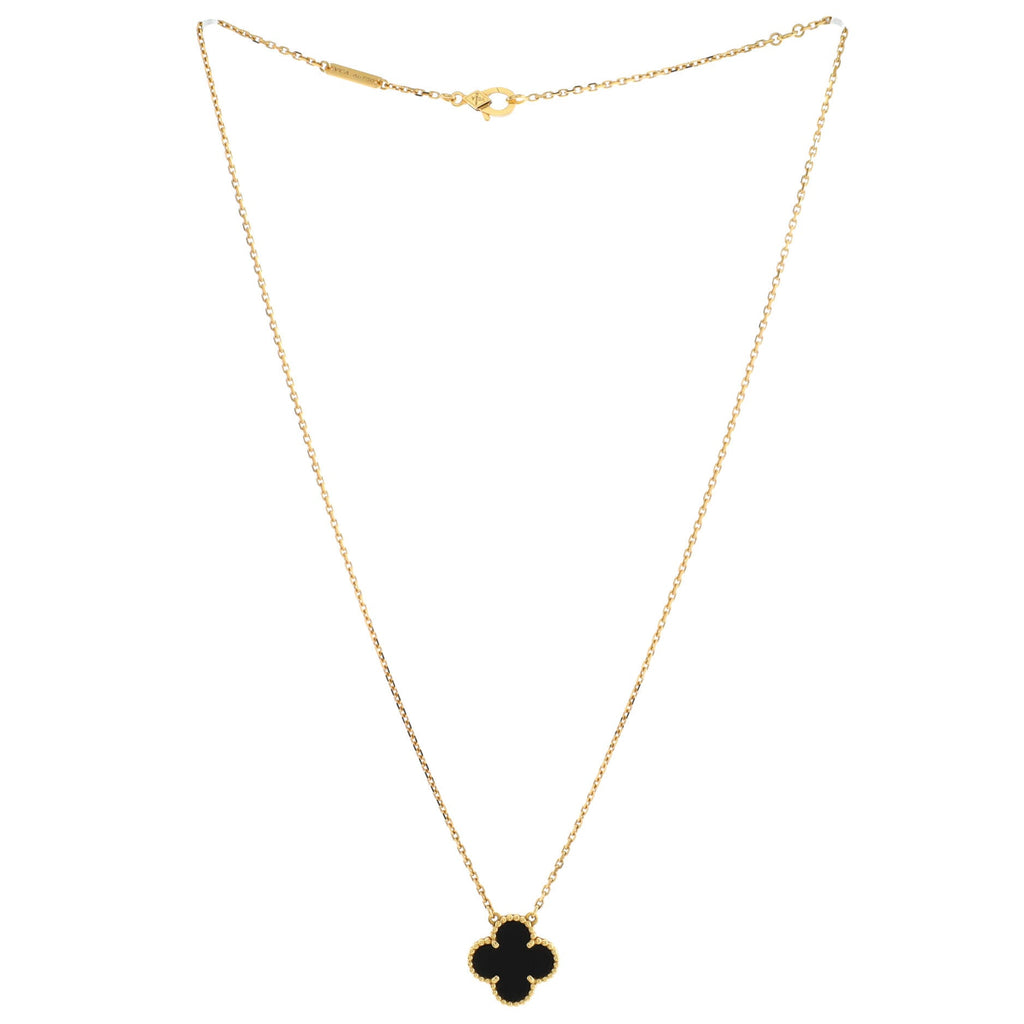 Vintage Alhambra Pendant Necklace 18K Yellow Gold and Onyx