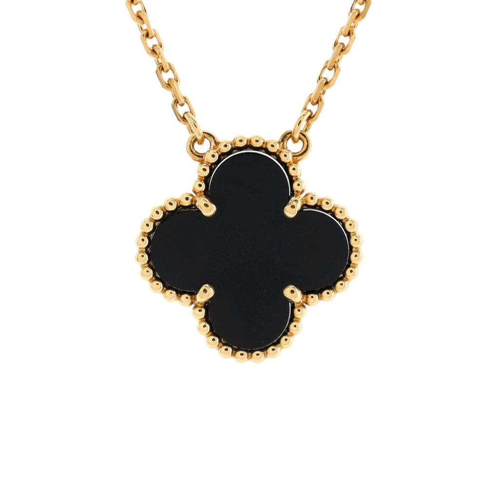 Vintage Alhambra Pendant Necklace 18K Yellow Gold and Onyx