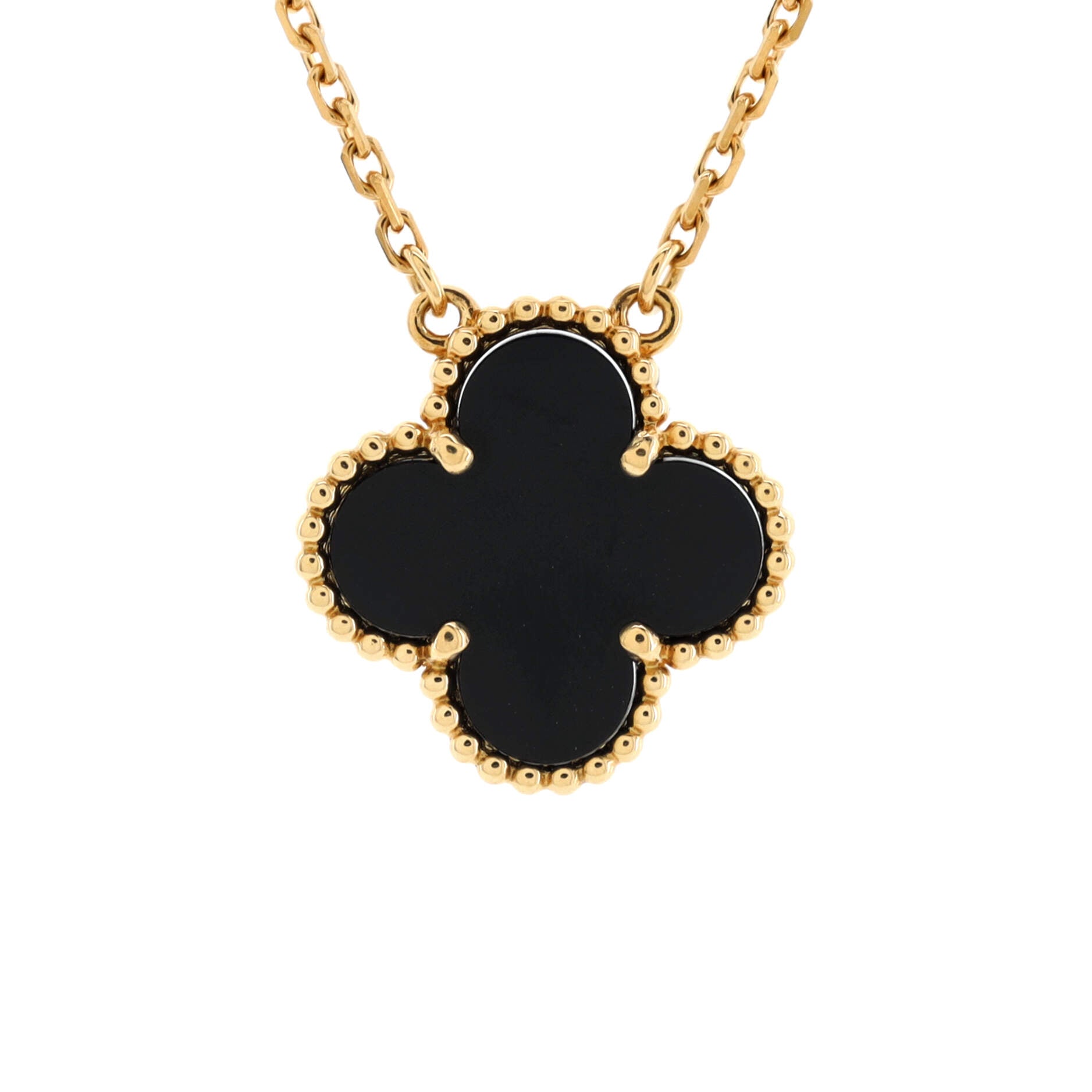 Vintage Alhambra Pendant Necklace 18K Yellow Gold and Onyx