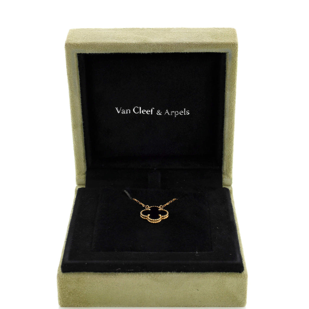 Vintage Alhambra Pendant Necklace 18K Yellow Gold and Onyx