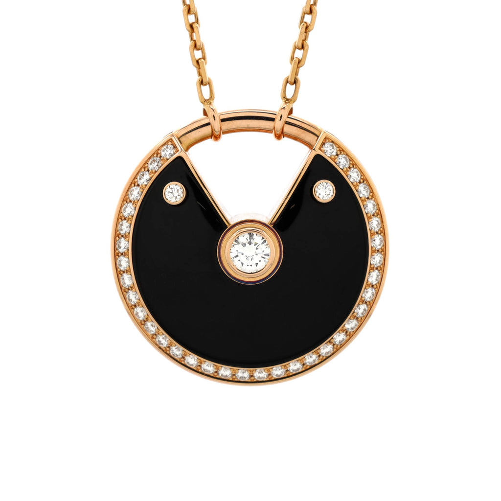 Amulette de Cartier Pendant Necklace 18K Rose Gold with Onyx and Diamonds Medium