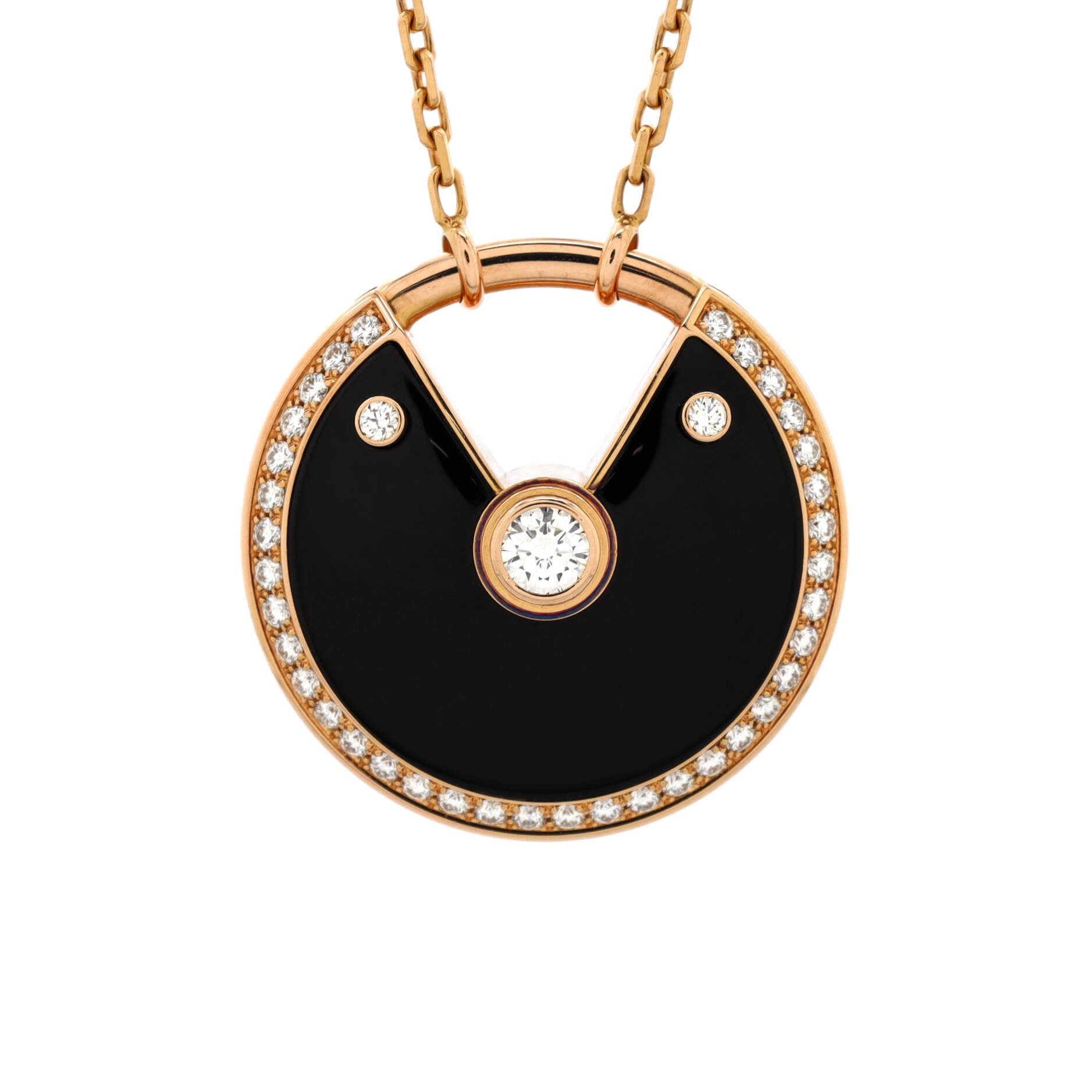 Amulette de Cartier Pendant Necklace 18K Rose Gold with Onyx and Diamonds Medium