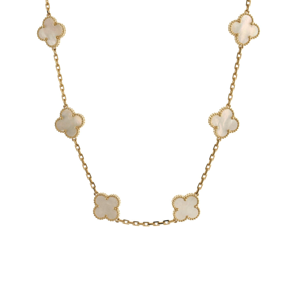 Vintage Alhambra 10 Motifs Necklace 18K Yellow Gold and Mother of Pearl