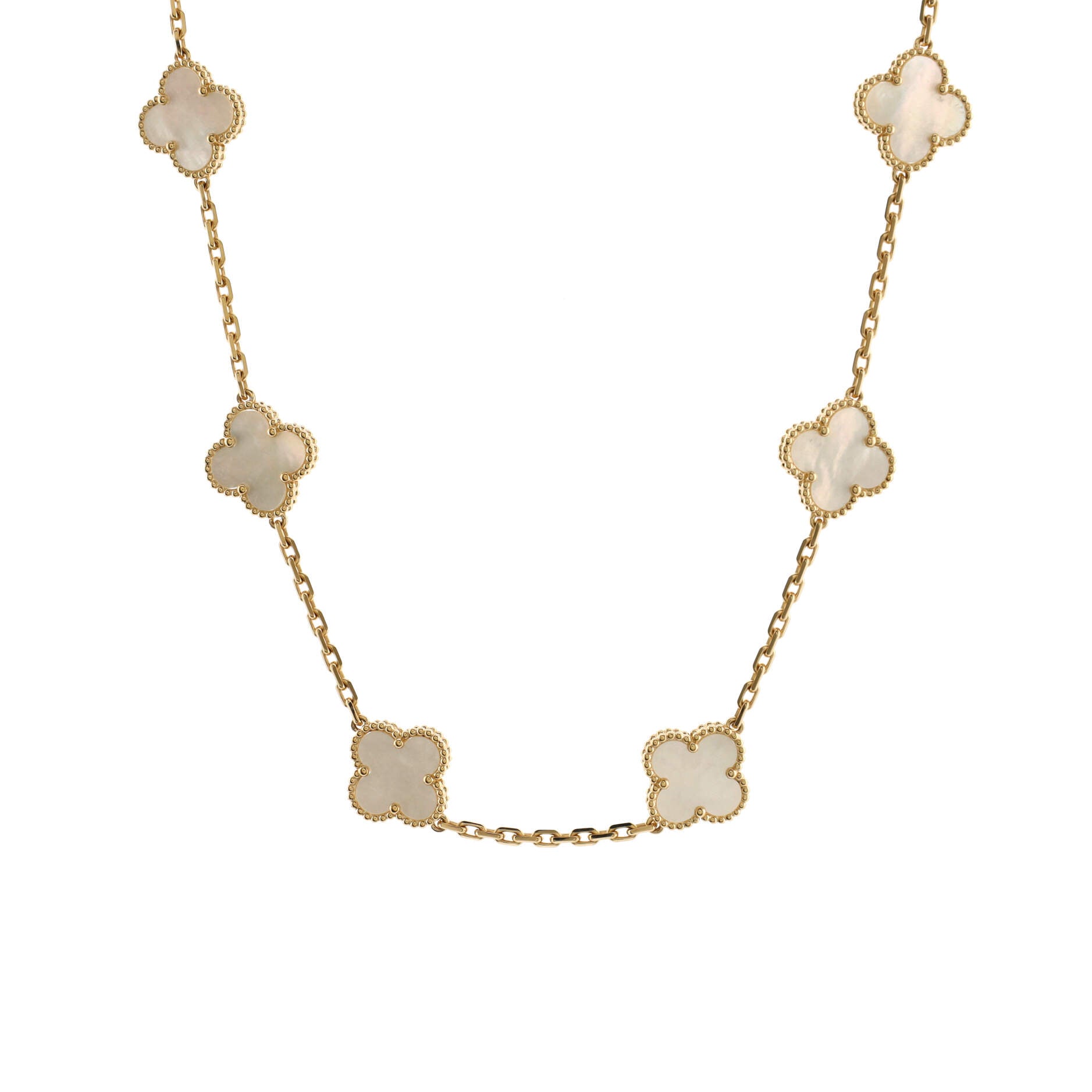 Vintage Alhambra 10 Motifs Necklace 18K Yellow Gold and Mother of Pearl