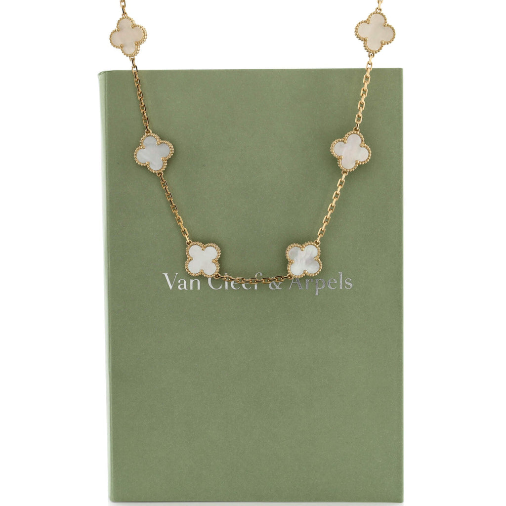 Vintage Alhambra 10 Motifs Necklace 18K Yellow Gold and Mother of Pearl