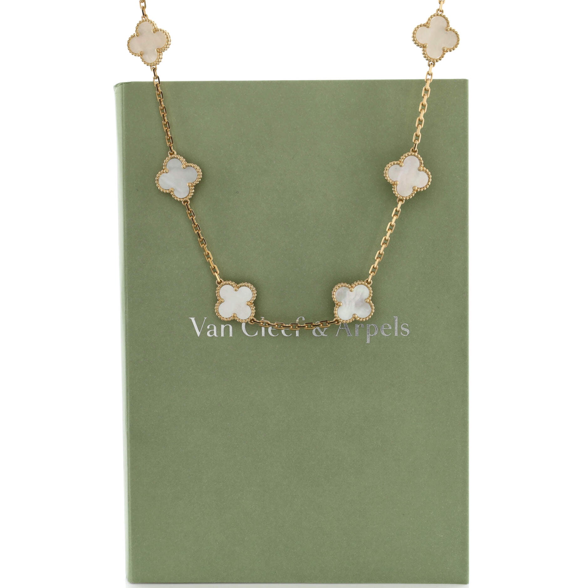 Vintage Alhambra 10 Motifs Necklace 18K Yellow Gold and Mother of Pearl