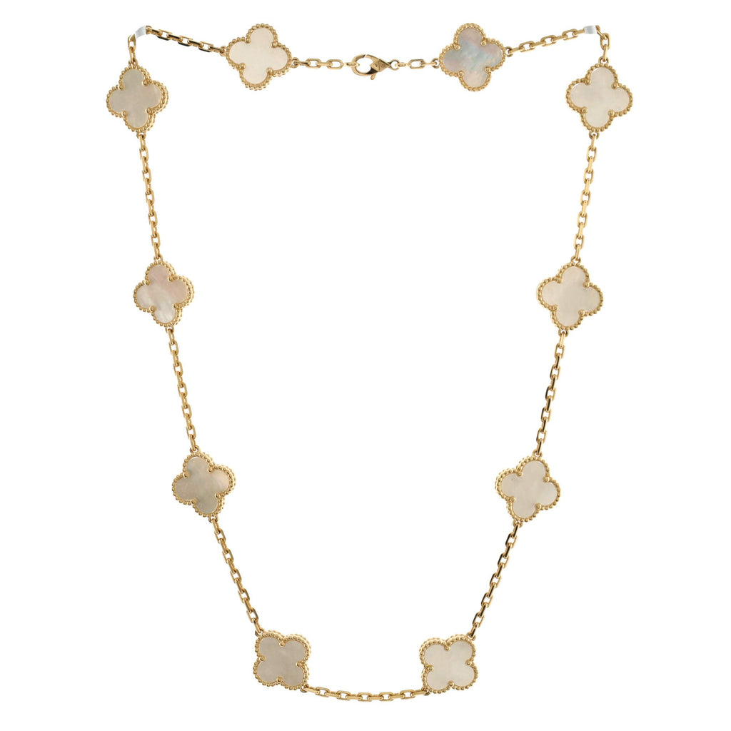Vintage Alhambra 10 Motifs Necklace 18K Yellow Gold and Mother of Pearl