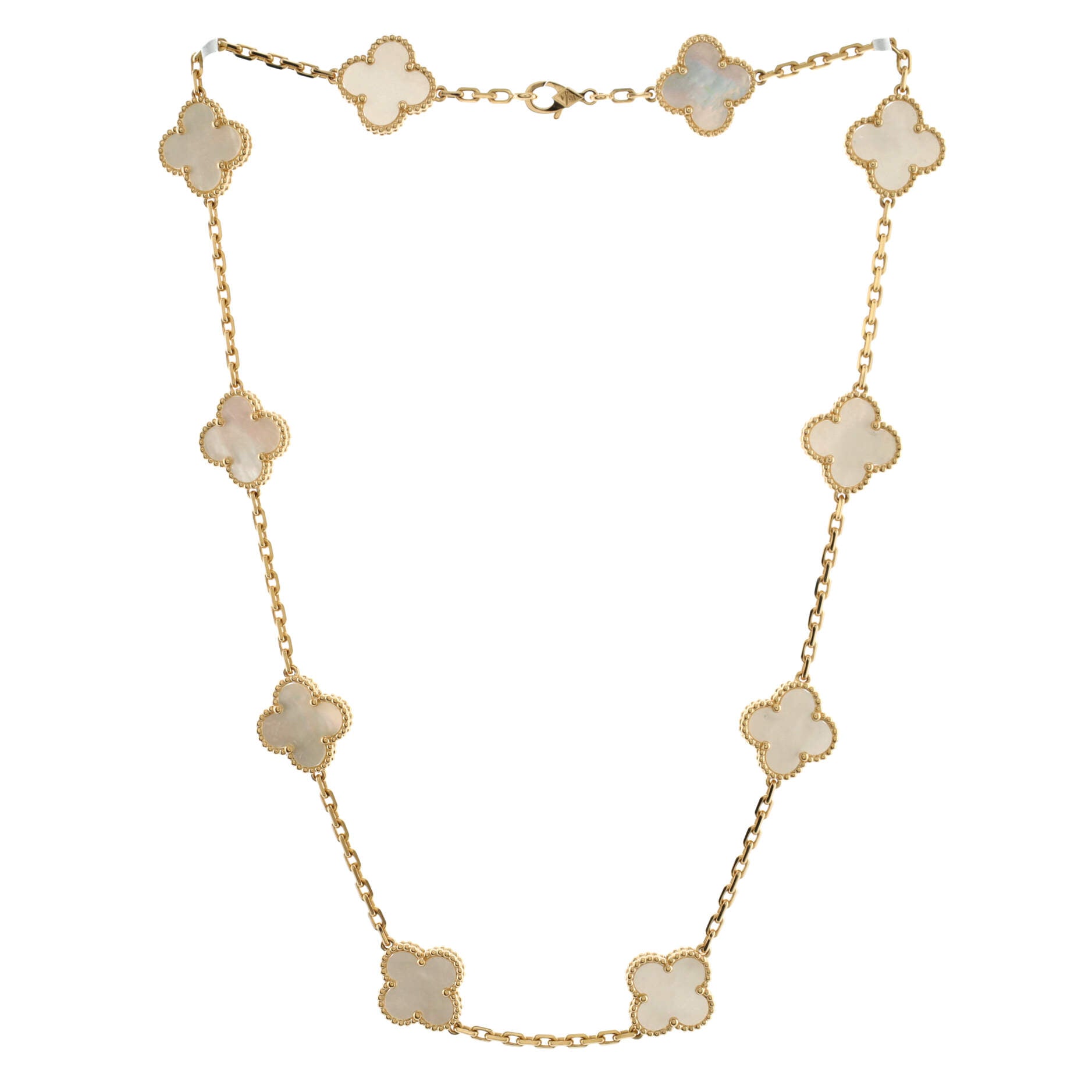 Vintage Alhambra 10 Motifs Necklace 18K Yellow Gold and Mother of Pearl