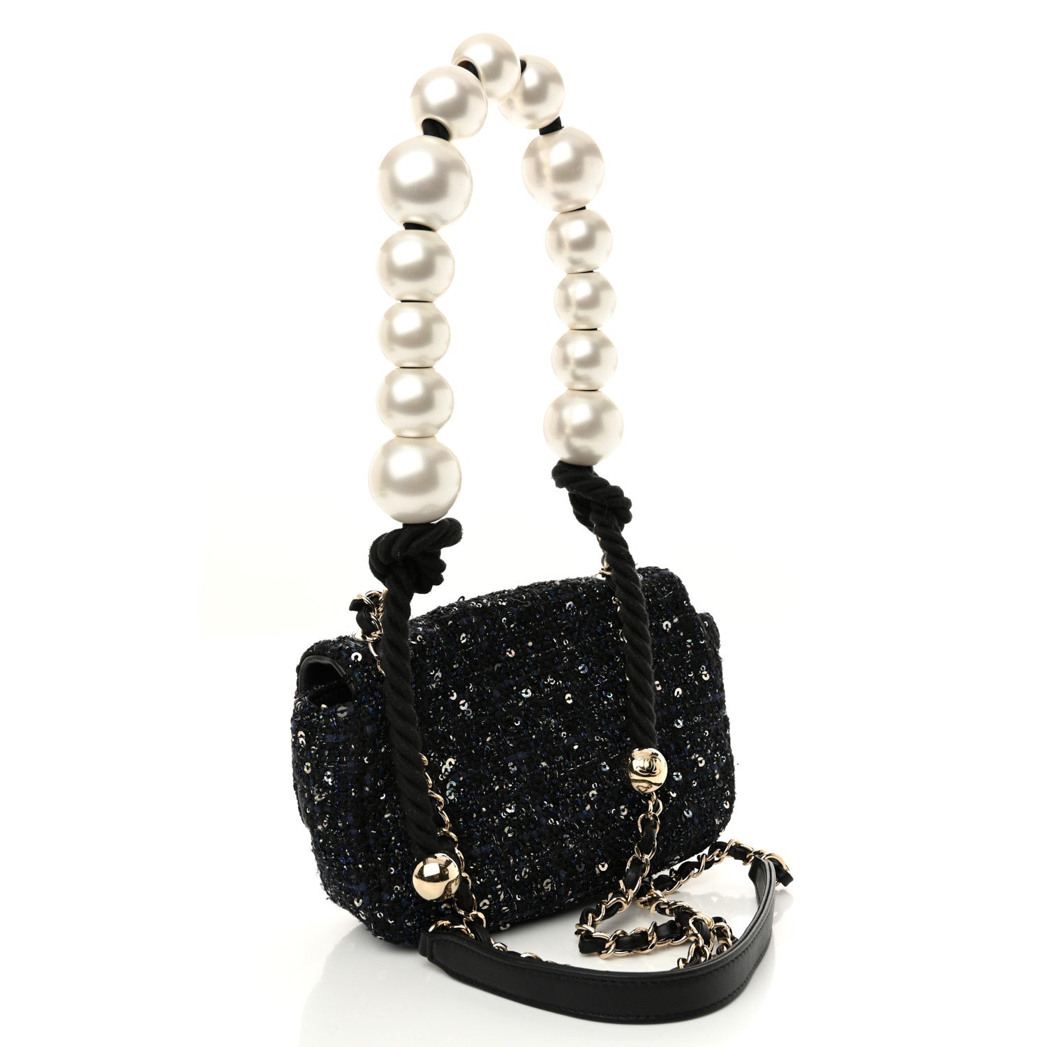 Tweed Mini Pearl Handle Flap Black Ecru