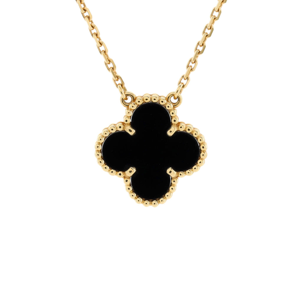 Vintage Alhambra Pendant Necklace 18K Yellow Gold and Onyx