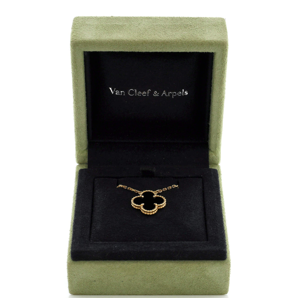 Vintage Alhambra Pendant Necklace 18K Yellow Gold and Onyx