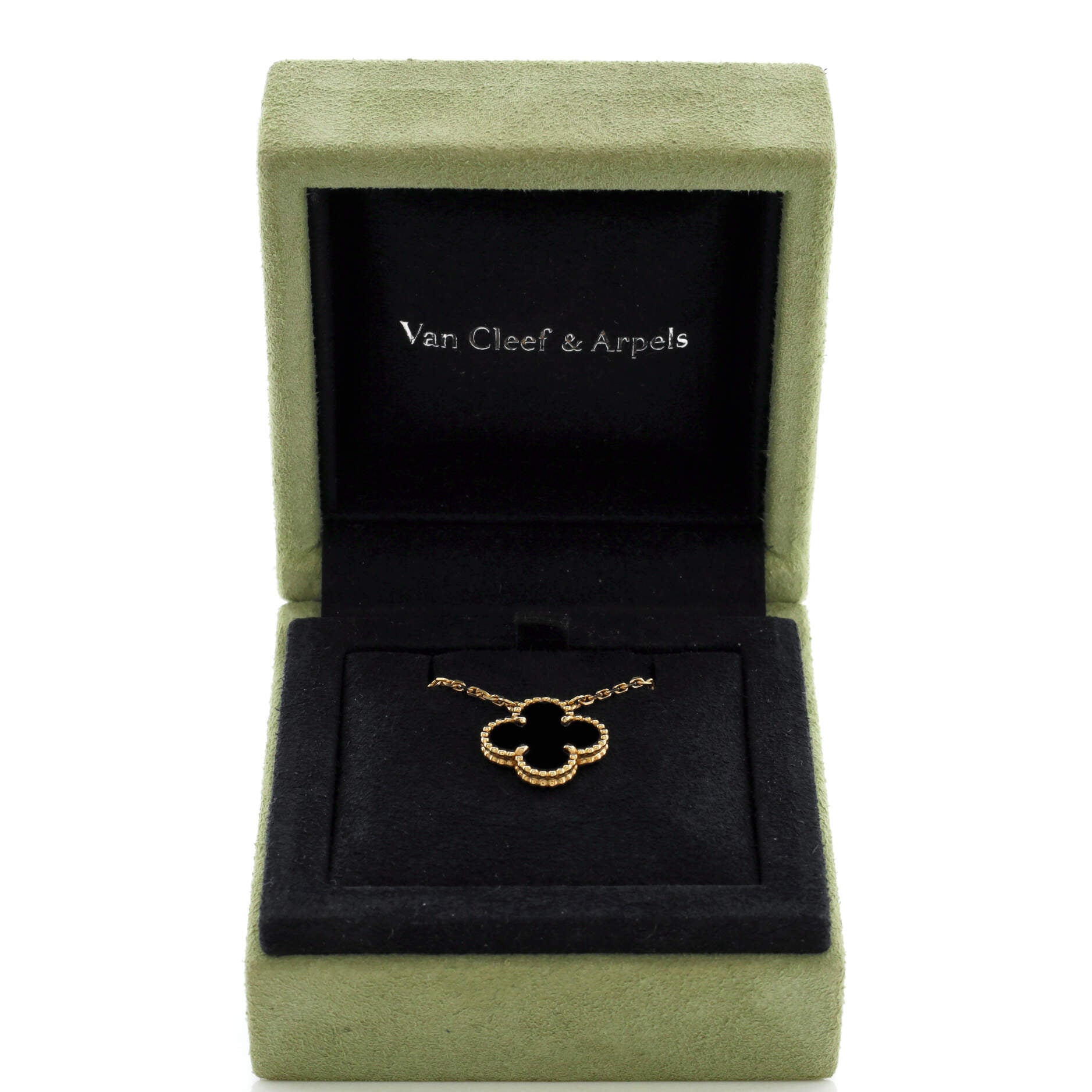 Vintage Alhambra Pendant Necklace 18K Yellow Gold and Onyx