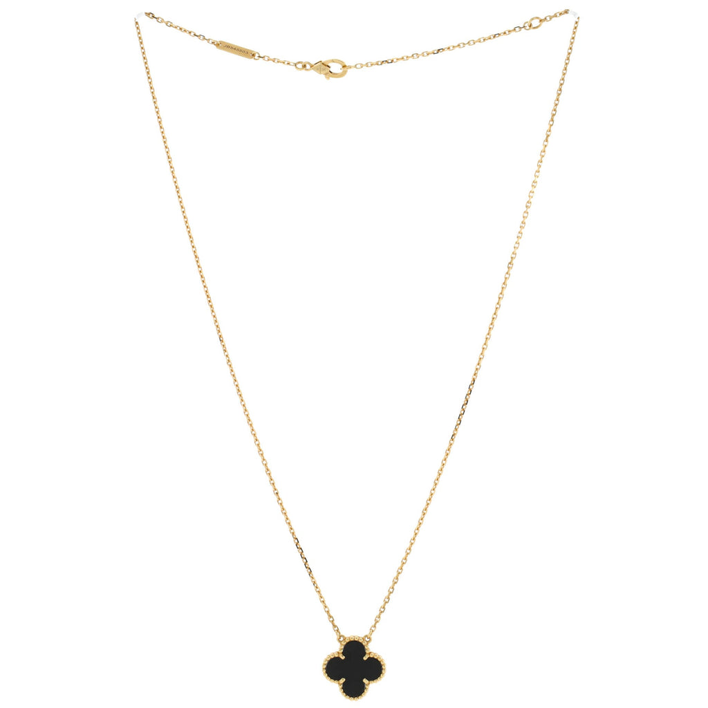 Vintage Alhambra Pendant Necklace 18K Yellow Gold and Onyx