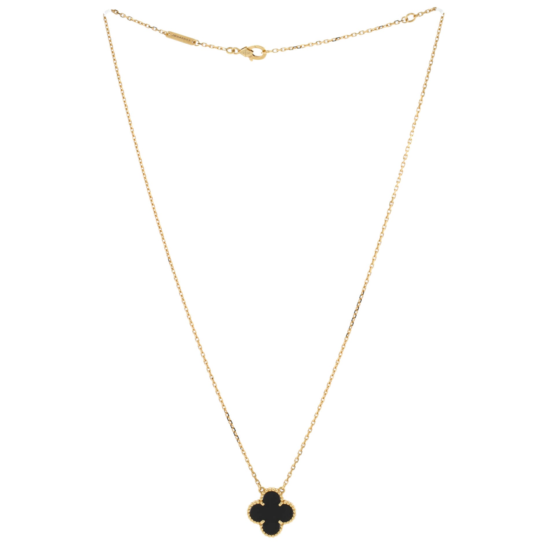 Vintage Alhambra Pendant Necklace 18K Yellow Gold and Onyx
