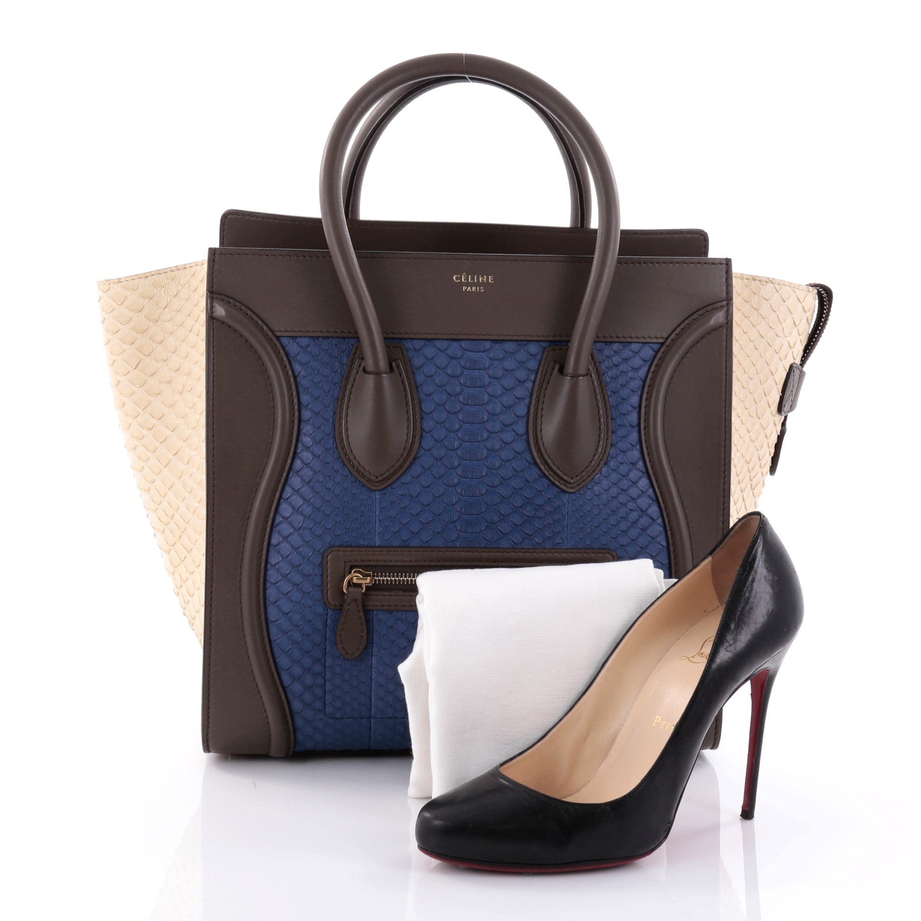 Tricolor Luggage Handbag Python and Leather Mini