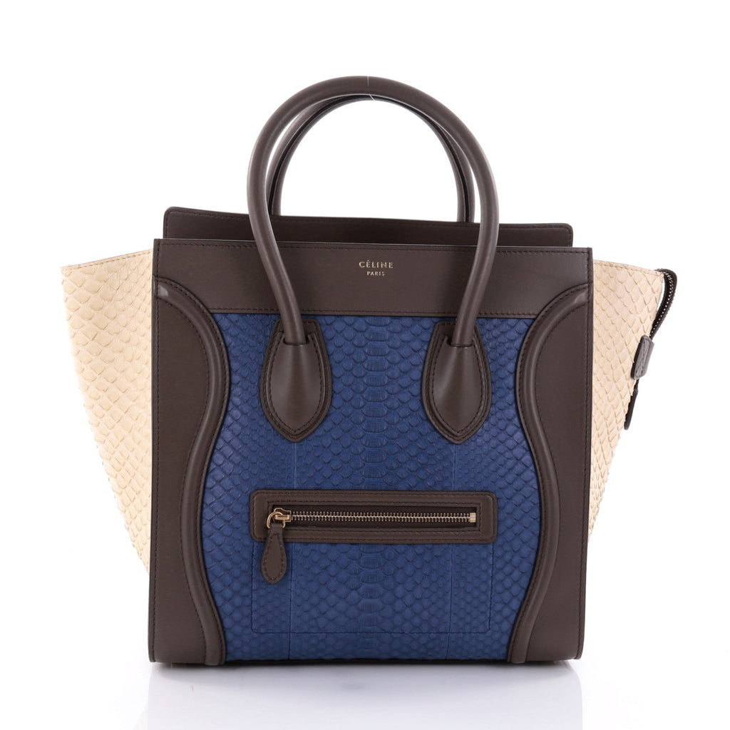 Tricolor Luggage Handbag Python and Leather Mini