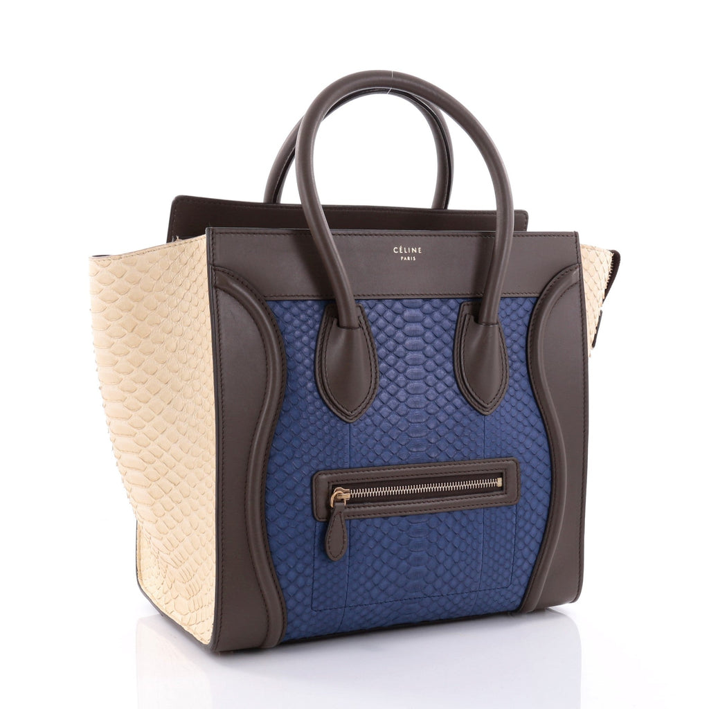 Tricolor Luggage Handbag Python and Leather Mini