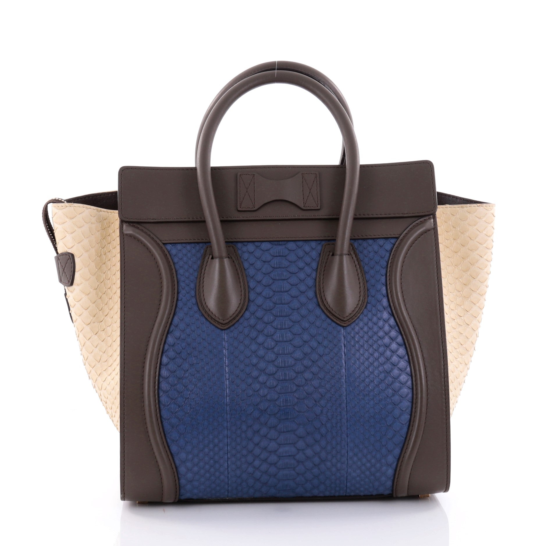 Tricolor Luggage Handbag Python and Leather Mini