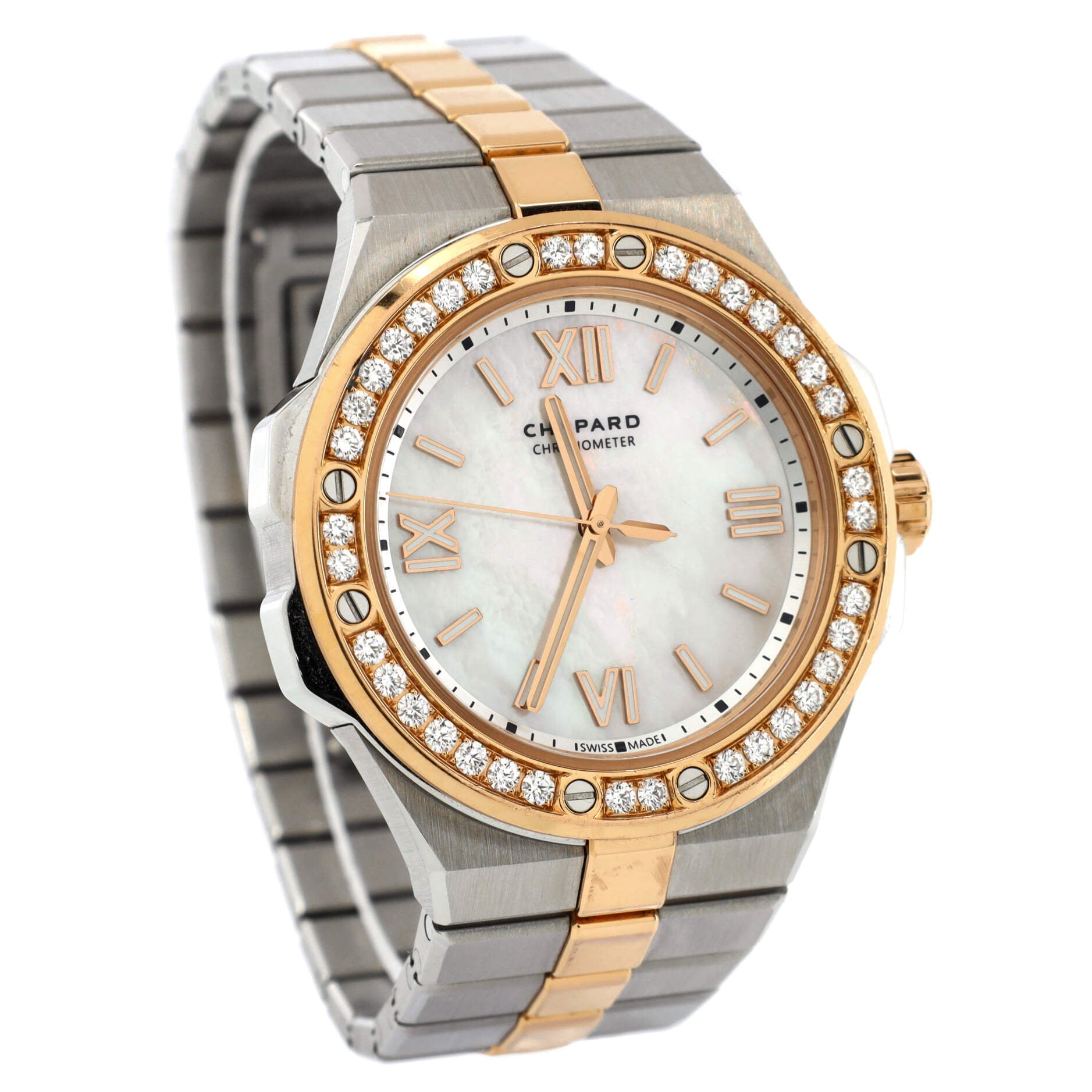 Alpine Eagle Automatic Watch Stainless Steel and Rose Gold with Diamond Bezel and Mother of Pearl 36