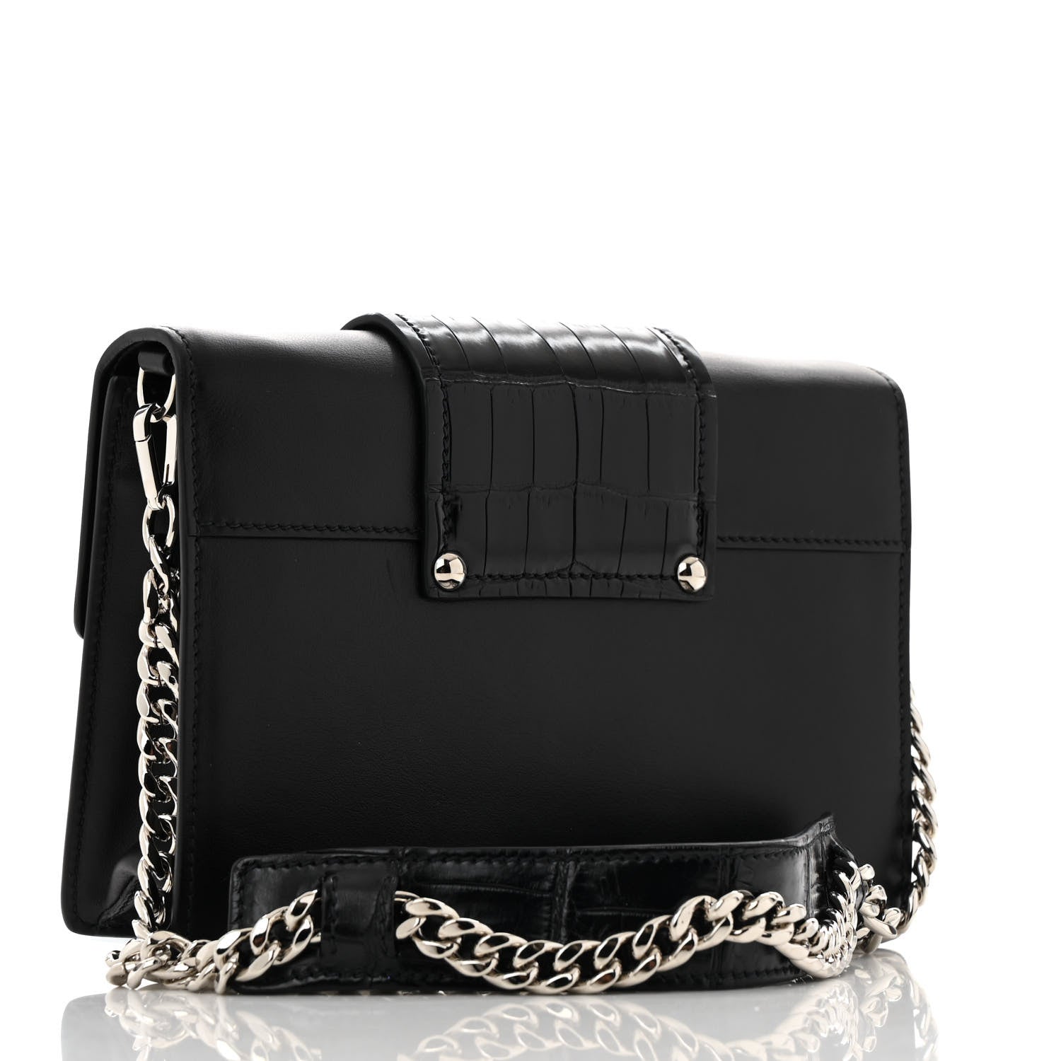 City Calf Cocco Crystal Embellished Ribbon Bag Black