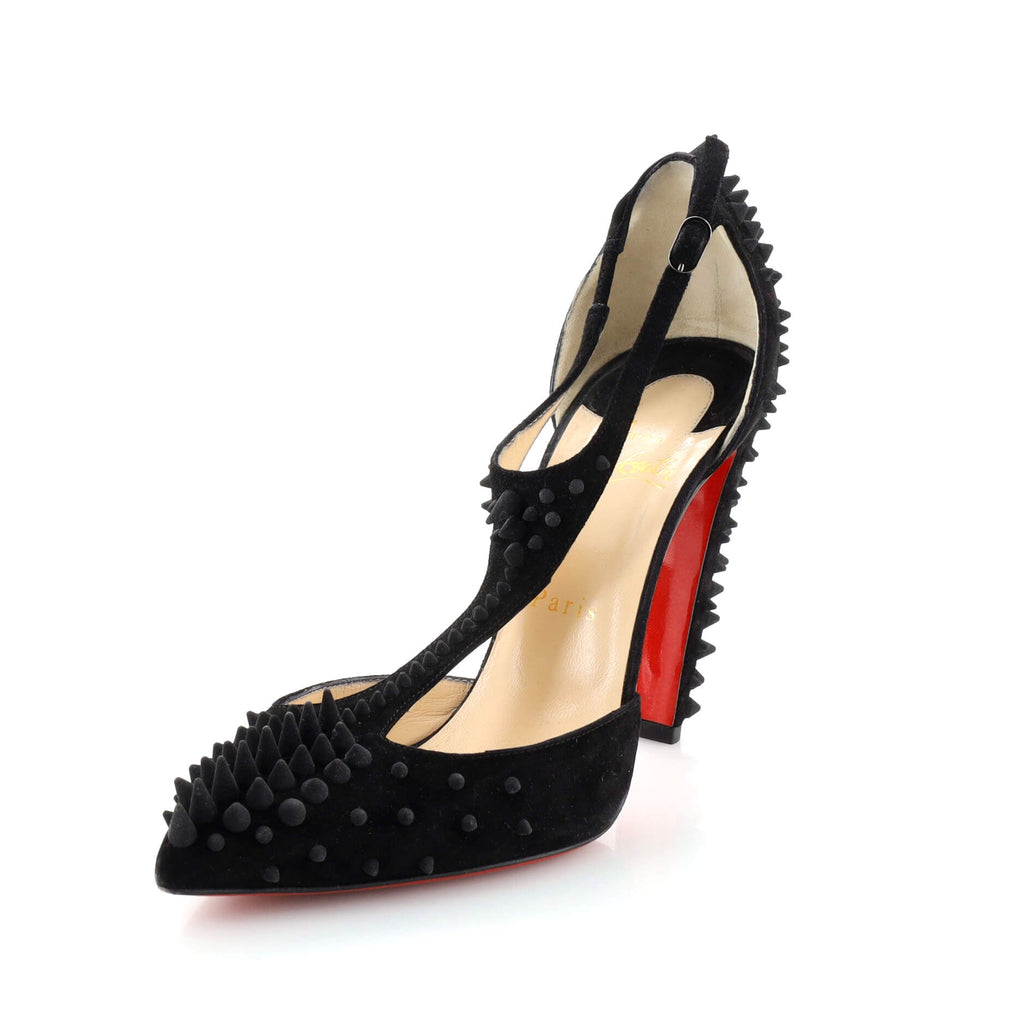 Goldostrap Spike T-Strap Pumps Spiked Suede