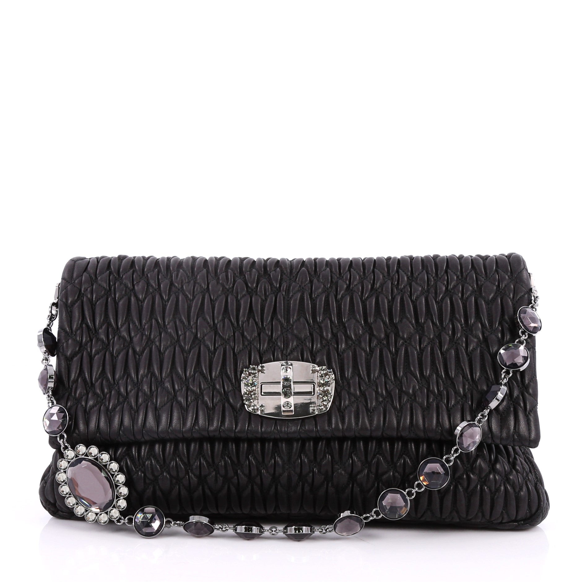 Crystal Clutch Matelasse Leather Large