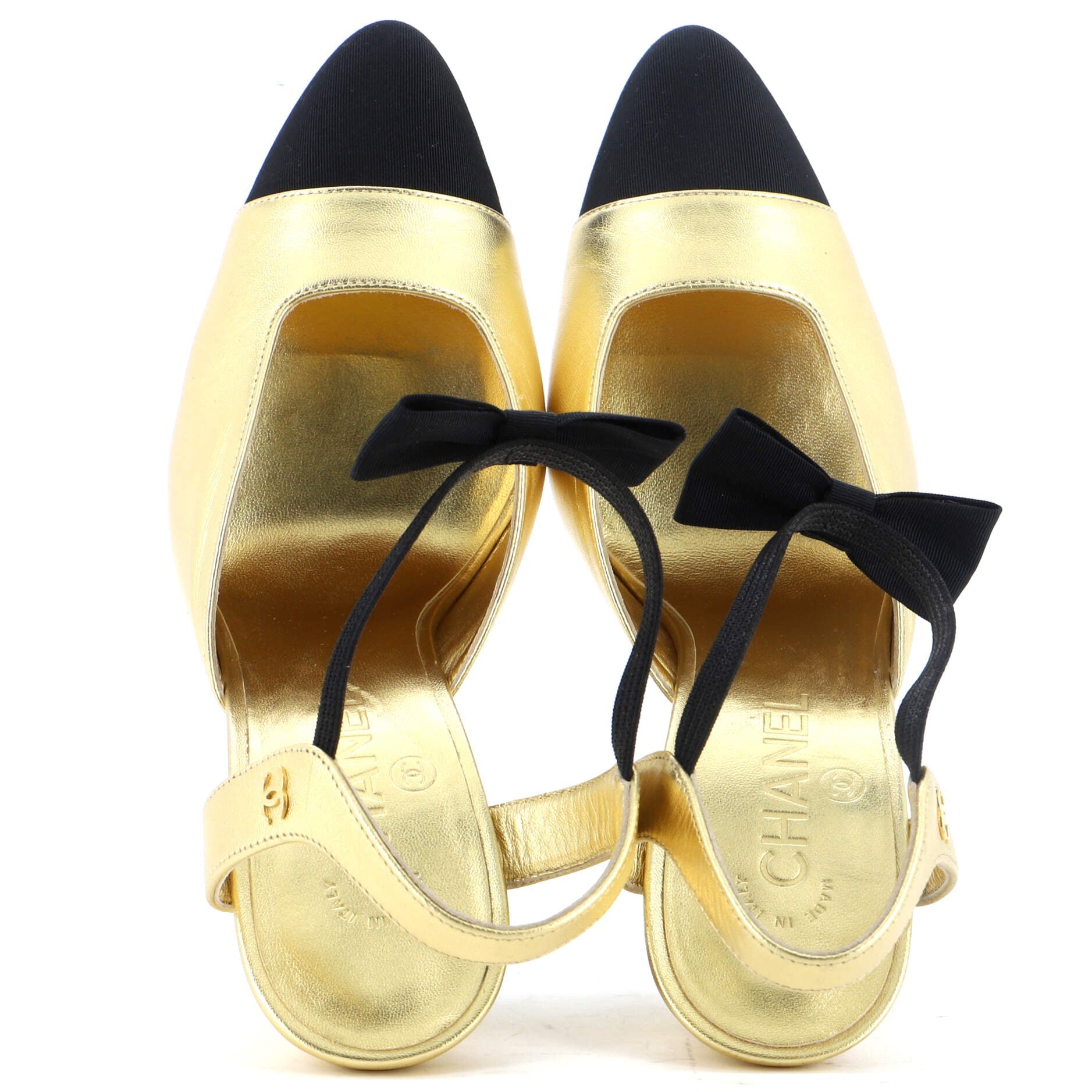Women's Cap Toe Bow Slingback Pumps Laminated Lambskin with Grosgrain