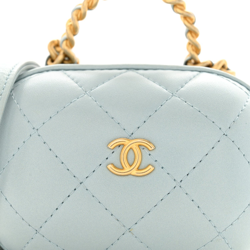 Lambskin Quilted Small CC Bubble Vanity Case With Chain Light Blue