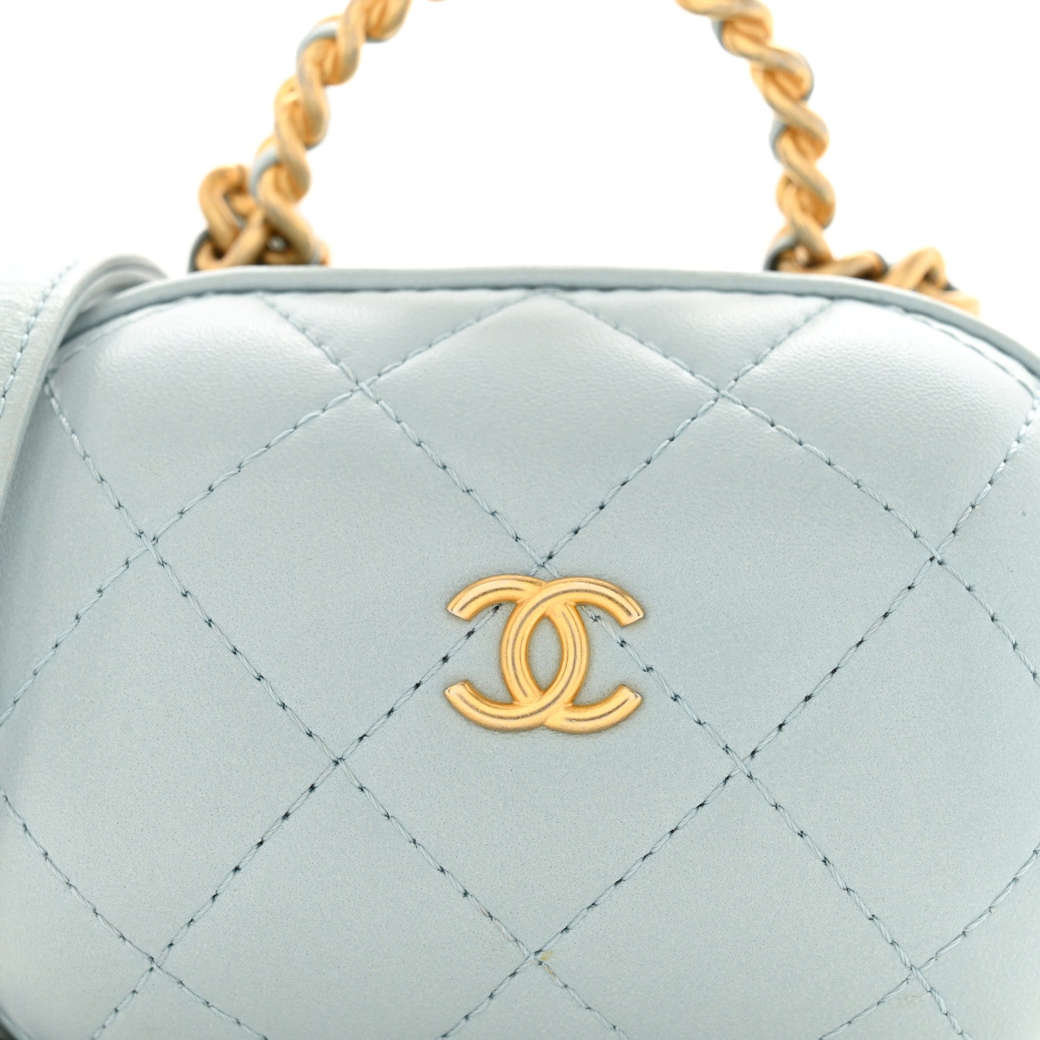 Lambskin Quilted Small CC Bubble Vanity Case With Chain Light Blue